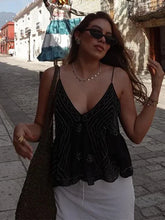 Chic Beaded V-Neck Camisole – Women's 2025 Backless Ruffle Top - Himpall